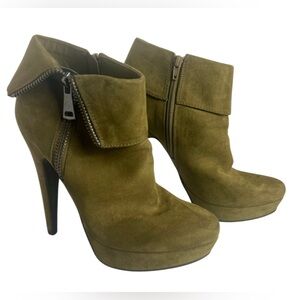 GBG Los Angeles Womens Zipper Faux-Suede Heel Ankle Boots Green Olive 8.5‎